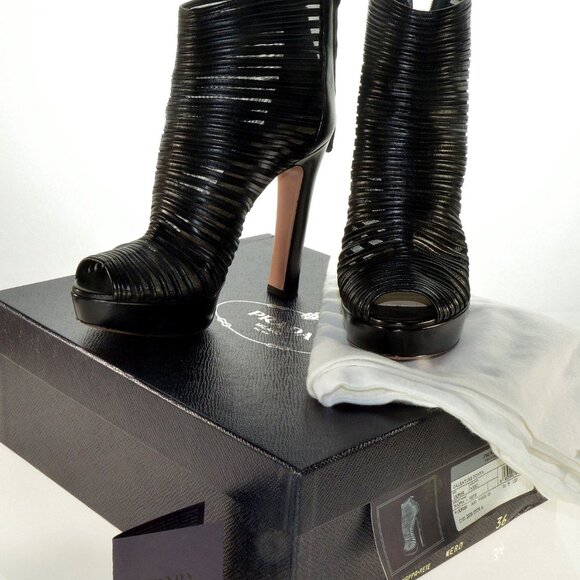 Prada Sexy Calzature Donna Leather & Mesh High Heel Platform Ankle Booties 36 - Picture 2 of 6